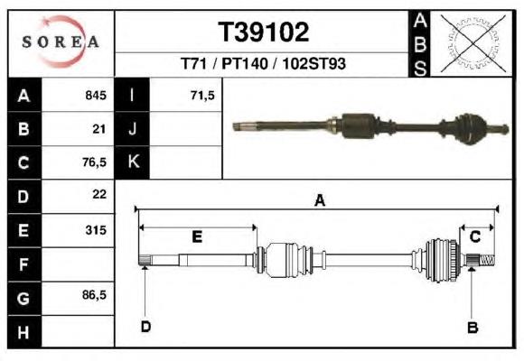 T39102 EAI árbol de transmisión delantero derecho