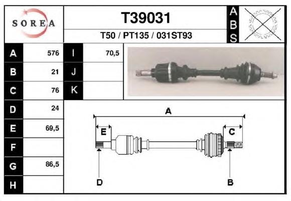 Árbol de transmisión delantero izquierdo T39031 EAI