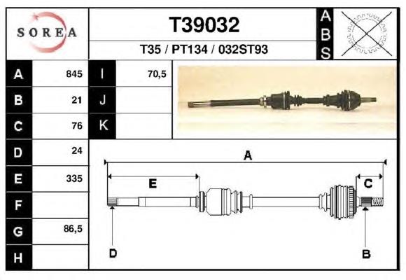 T39032 EAI árbol de transmisión delantero derecho