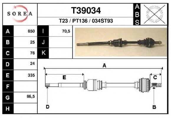 Árbol de transmisión delantero derecho T39034 EAI