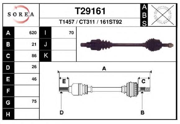 T29161 EAI árbol de transmisión delantero izquierdo