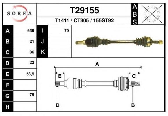 Árbol de transmisión delantero izquierdo T29155 EAI