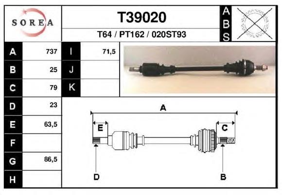 T39020 EAI árbol de transmisión delantero izquierdo