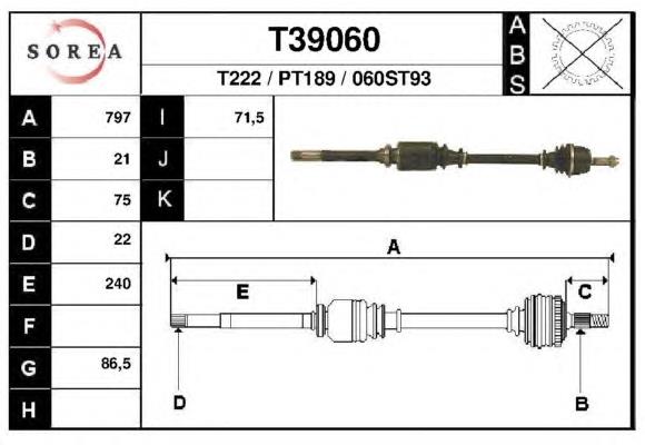 Árbol de transmisión delantero derecho T39060 EAI