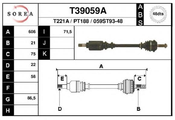 T39059A EAI árbol de transmisión delantero izquierdo