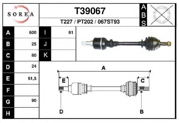 Árbol de transmisión delantero izquierdo T39067 EAI