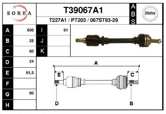 Árbol de transmisión delantero izquierdo T39067A1 EAI