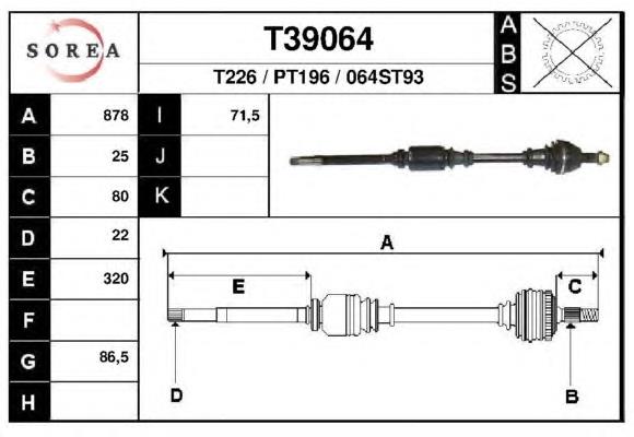 T39064 EAI árbol de transmisión delantero derecho