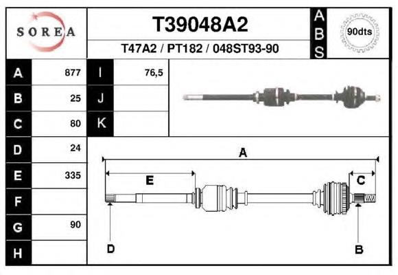 T39048A2 EAI árbol de transmisión delantero derecho