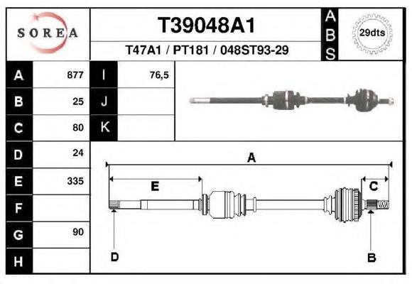 3273G8 Peugeot/Citroen árbol de transmisión delantero derecho