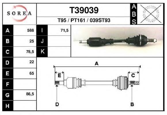 T39039 EAI árbol de transmisión delantero izquierdo