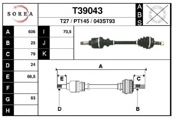 T39043 EAI árbol de transmisión delantero izquierdo