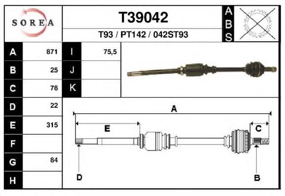 T39042 EAI árbol de transmisión delantero derecho