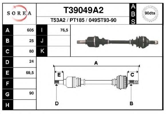 T39049A2 EAI árbol de transmisión delantero izquierdo