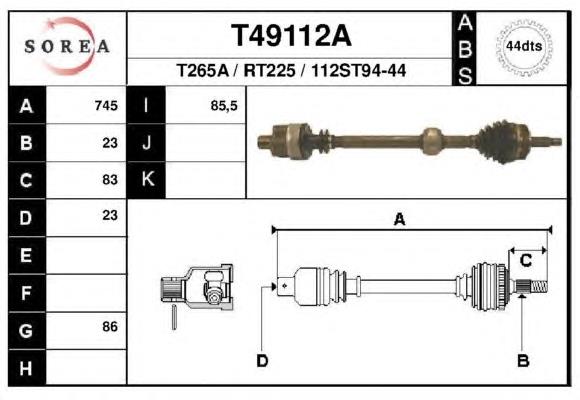 T49112A EAI árbol de transmisión delantero derecho