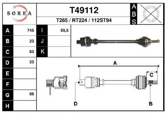 T49112 EAI árbol de transmisión delantero derecho