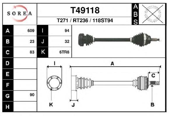 7701352140 Renault (RVI) árbol de transmisión delantero derecho