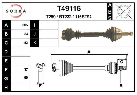 T49116 EAI árbol de transmisión delantero derecho