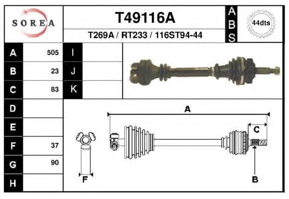 T49116A EAI árbol de transmisión delantero derecho