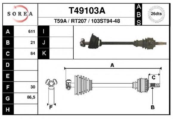 T49103A EAI árbol de transmisión delantero izquierdo