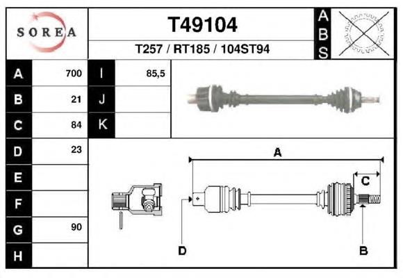 Árbol de transmisión delantero derecho T49104 EAI