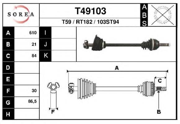 Árbol de transmisión delantero izquierdo T49103 EAI