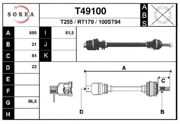 T49100 EAI árbol de transmisión delantero derecho