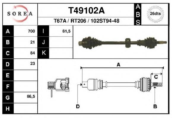 T49102A EAI árbol de transmisión delantero derecho