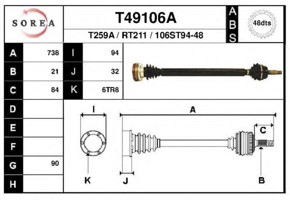 T49106A EAI árbol de transmisión delantero derecho