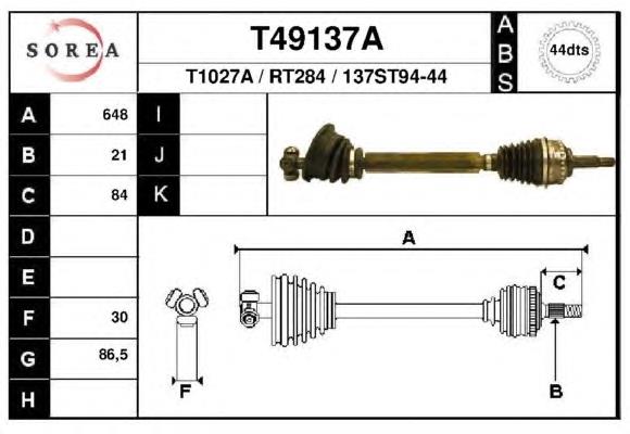 T49137A EAI árbol de transmisión delantero izquierdo