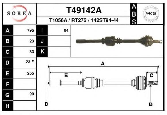 Árbol de transmisión delantero derecho T49142A EAI