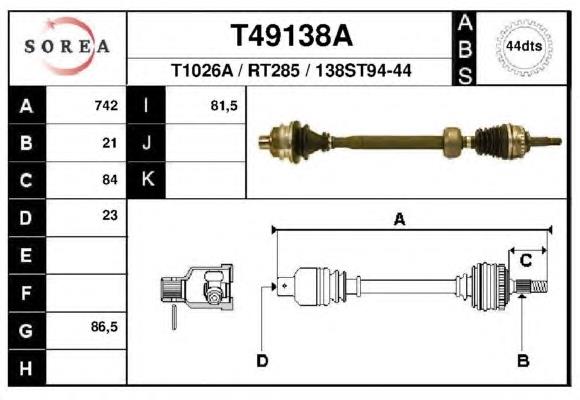 Árbol de transmisión delantero derecho T49138A EAI