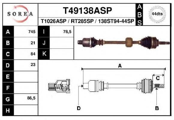 T49138ASP EAI árbol de transmisión delantero derecho