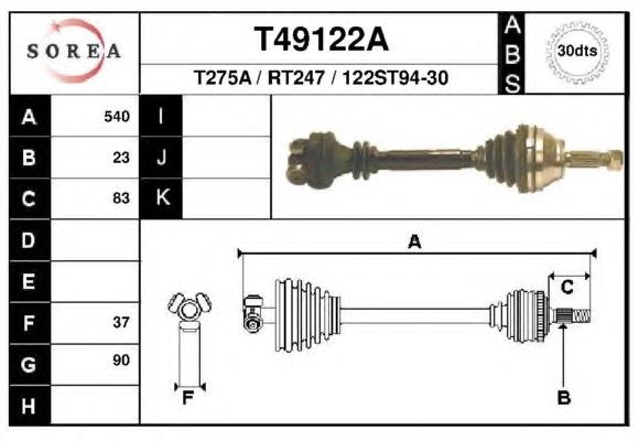 T49122A EAI árbol de transmisión delantero derecho