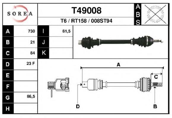 T49008 EAI árbol de transmisión delantero derecho