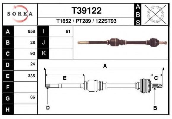 Árbol de transmisión delantero derecho T39122 EAI