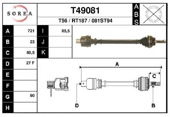 T49081 EAI árbol de transmisión delantero