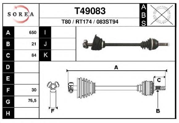 Árbol de transmisión delantero izquierdo T49083 EAI