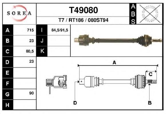 Árbol de transmisión delantero izquierdo para Renault 25 (B29)