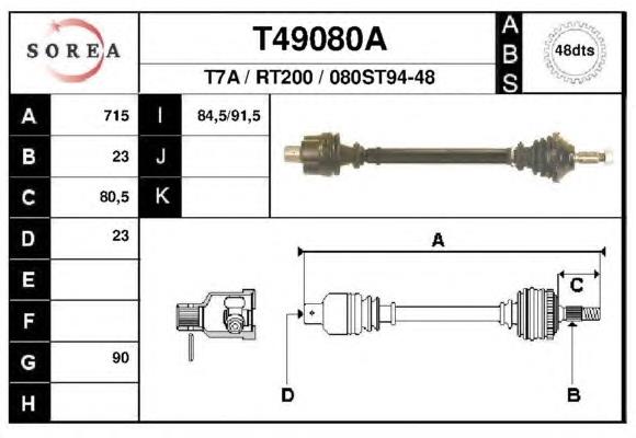 Árbol de transmisión delantero T49080A EAI