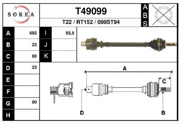 T49099 EAI árbol de transmisión delantero