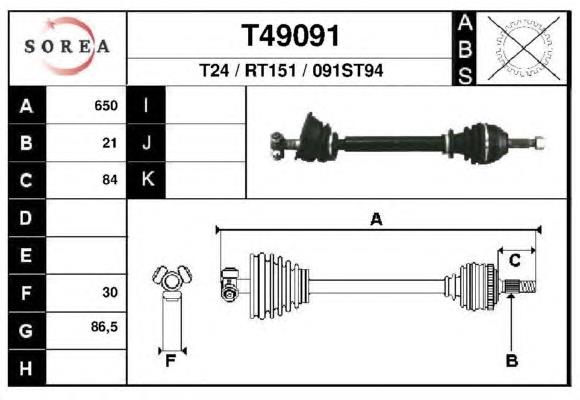 T49091 EAI árbol de transmisión delantero izquierdo