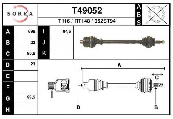 T49052 EAI árbol de transmisión delantero izquierdo