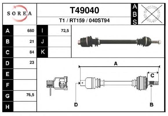 T49040 EAI árbol de transmisión delantero derecho