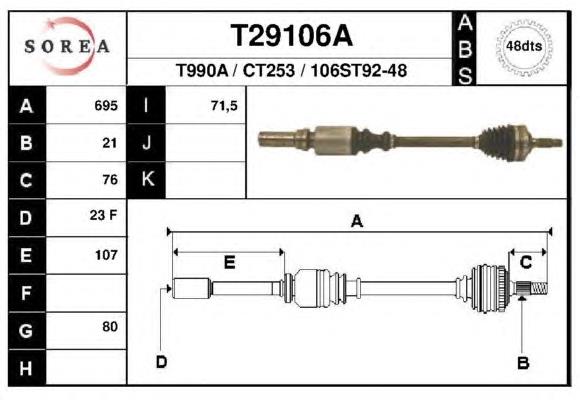 T29106A EAI árbol de transmisión delantero derecho