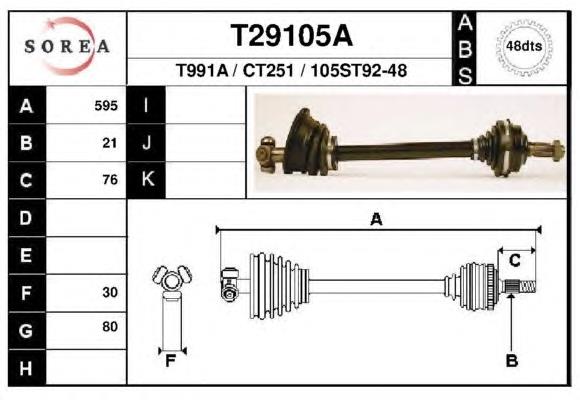 T29105A EAI árbol de transmisión delantero izquierdo