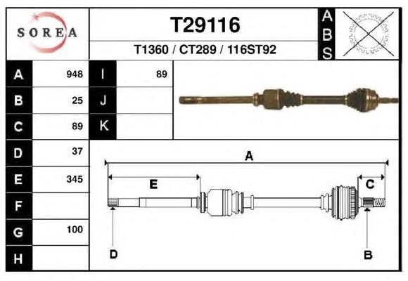 T29116 EAI árbol de transmisión delantero derecho