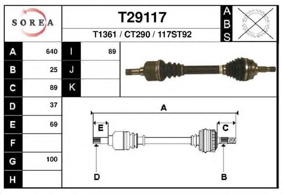 32722V Peugeot/Citroen árbol de transmisión delantero izquierdo