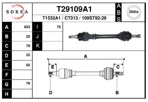 Árbol de transmisión delantero izquierdo T29109A1 EAI