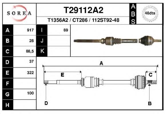 T29112A2 EAI árbol de transmisión delantero derecho